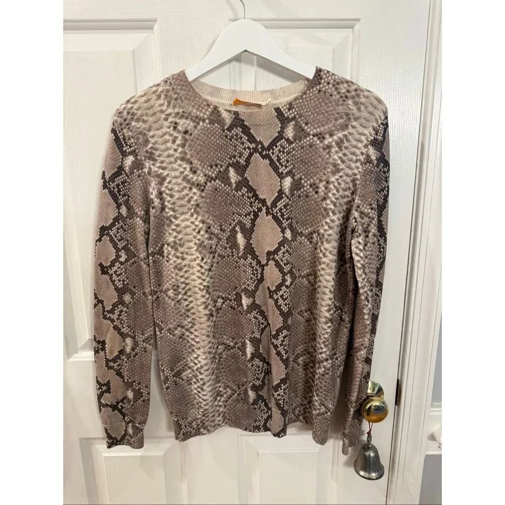 Tory Burch Brown Snake Print Wool Cotton Crewneck Sweater sz M EUC